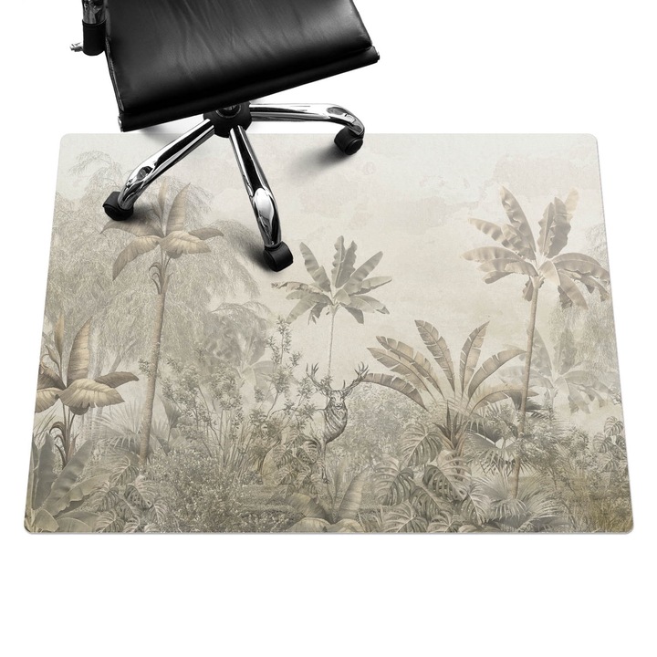 Szék alátét szőnyeg, Wallfluent, Trópusi erdő szarvasokkal, Bézs, 120x90 cm, 010250310020100282781