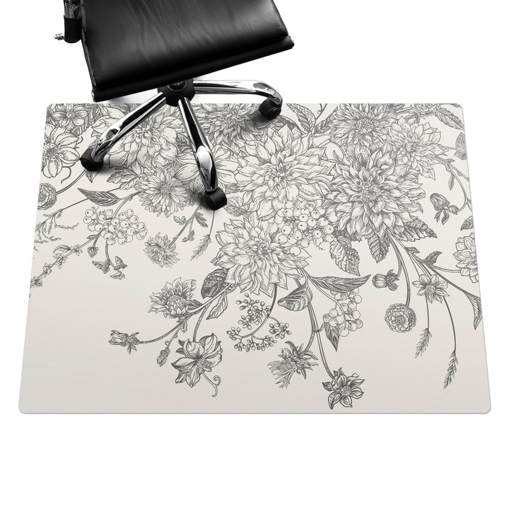 Székalátét, Wallfluent, Vintage virágmintás, Fekete és fehér, 120x90 cm, 010250310020100282734