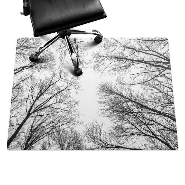 Szék alátét szőnyeg, Wallfluent, Csupasz faágak, Fekete és fehér, 120x90 cm, 010250310020100282714