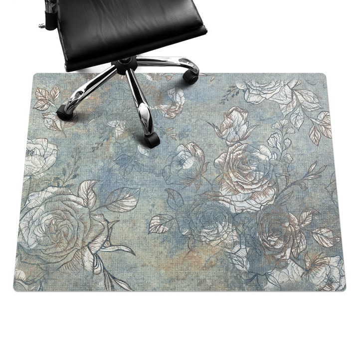 Szék alátét szőnyeg, Wallfluent, Vintage virágmintás, Kék, 120x90 cm, 010250310020100282775