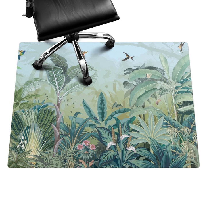 Irodai szék szőnyeg, Wallfluent, Trópusi dzsungel, Zöld, 120x90 cm, 010250310020100282719