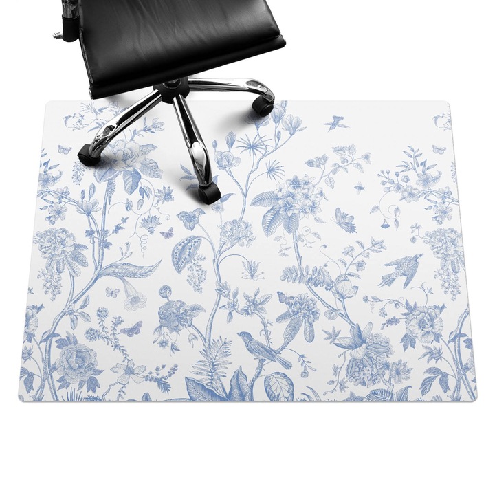 Szék szőnyeg, Wallfluent, Vintage virágmintás, Kék, 120x90 cm, 010250310020100282741