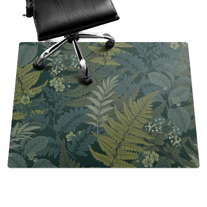 Szék alátét szőnyeg, Wallfluent, Erdei levelek és pillangók, Zöld, 120x90 cm, 010250310020100282769