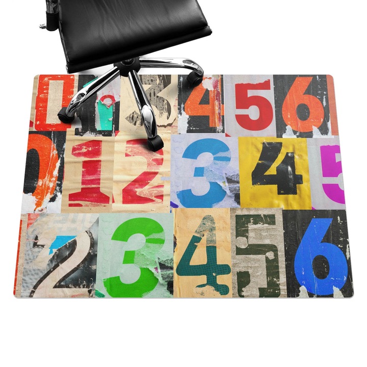 Íróasztal szék alátét, Wallfluent, Színes számok kollázs, Többszínű, 120x90 cm, 010250310020100282893