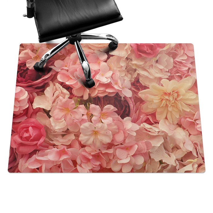 Íróasztal szék alátét, Wallfluent, Virágos csokor, Rózsaszín, 120x90 cm, 010250310020100282881