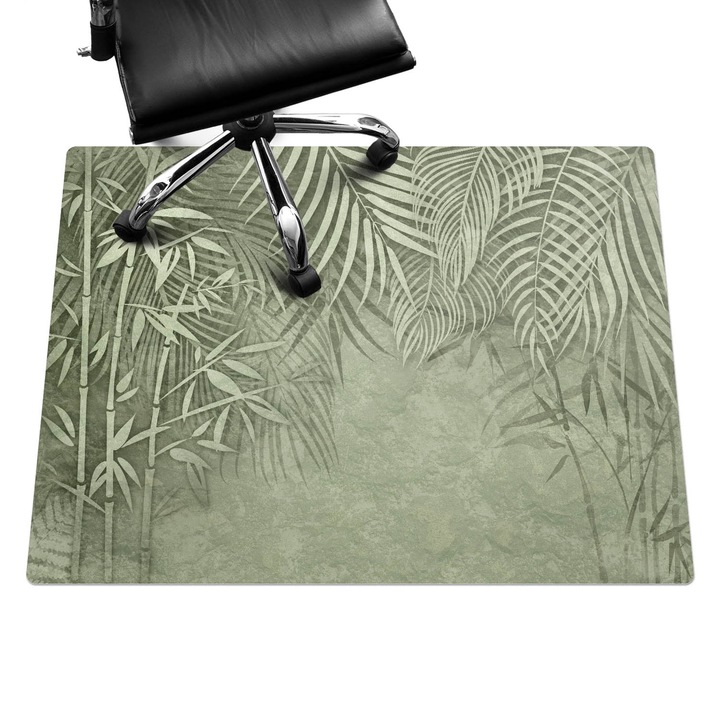 Íróasztal szék alátét, Wallfluent, Trópusi levelek, Zöld, 120x90 cm, 010250310020100282779