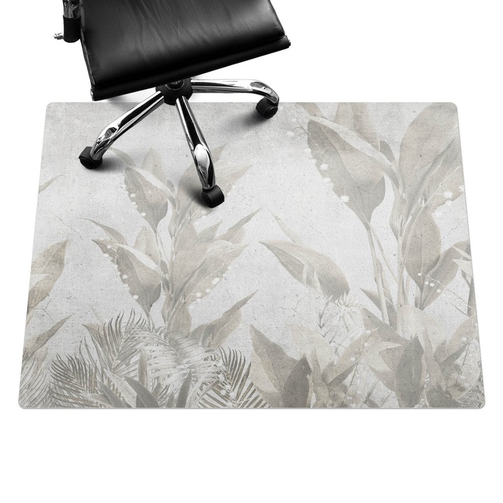 Íróasztal szék alátét, Wallfluent, Finom retro levelek, Szürke, 120x90 cm, 010250310020100282672