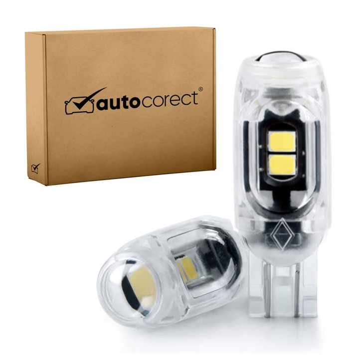 2x LED izzó készlet nagyítóval T10 / W5W, IP65, CanBus, SMD 2835 / 3030, 12V - Hideg fény / fehér