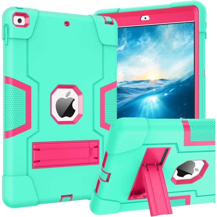 Калъф, съвместим с iPad 10.2 ген. 7/8/9. Зелен/Розов
