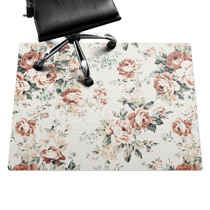 Covoras pentru protectie pardosea, Wallfluent, Model retro floral, Bej, 120x90 cm, 010250310020100282876