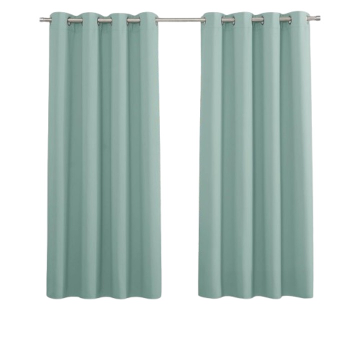 Set 2 perdele opace termoizolante PONY DANCE, cu inele, Verde vara, 117 x 228 cm