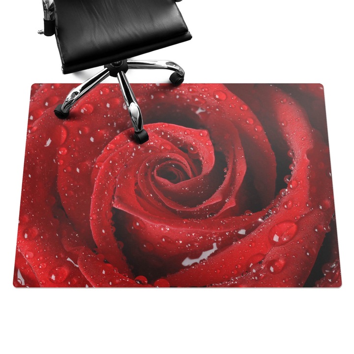 Covoras pentru protectie pardosea, Wallfluent, Trandafir cu picaturi de apa, Rosu, 140x100 cm, 010250310030100000850