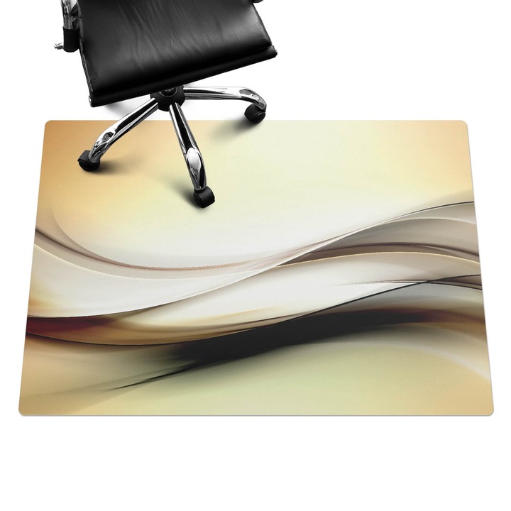 Szék alátét szőnyeg, Wallfluent, Hullámos vonalak, Sárga, 140x100 cm, 010250310030100006120