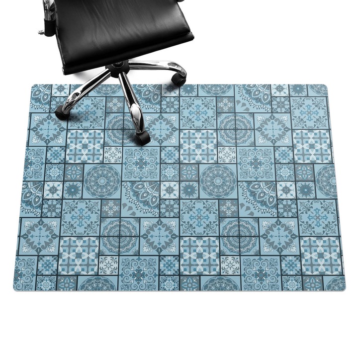 Szék szőnyeg, Wallfluent, Geometrikus mozaik, Kék, 140x100 cm, 010250310030100033381