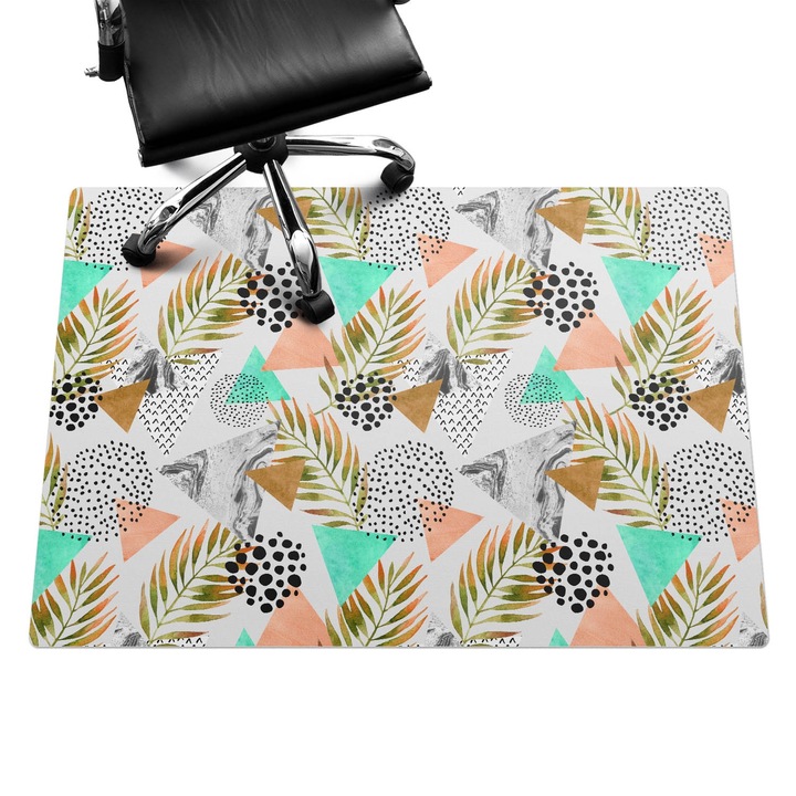 Covoras pentru protectie pardosea, Wallfluent, Frunze geometrice, Multicolor, 140x100 cm, 010250310030100030378