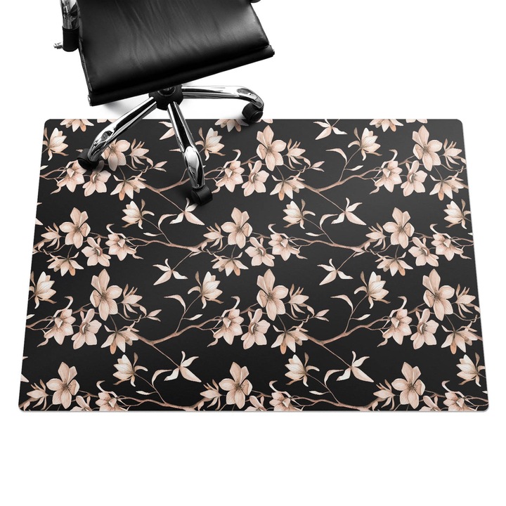 Padlóvédő székalátét, Wallfluent, Vintage virágmintás, Fekete, 140x100 cm, 010250310030100033378