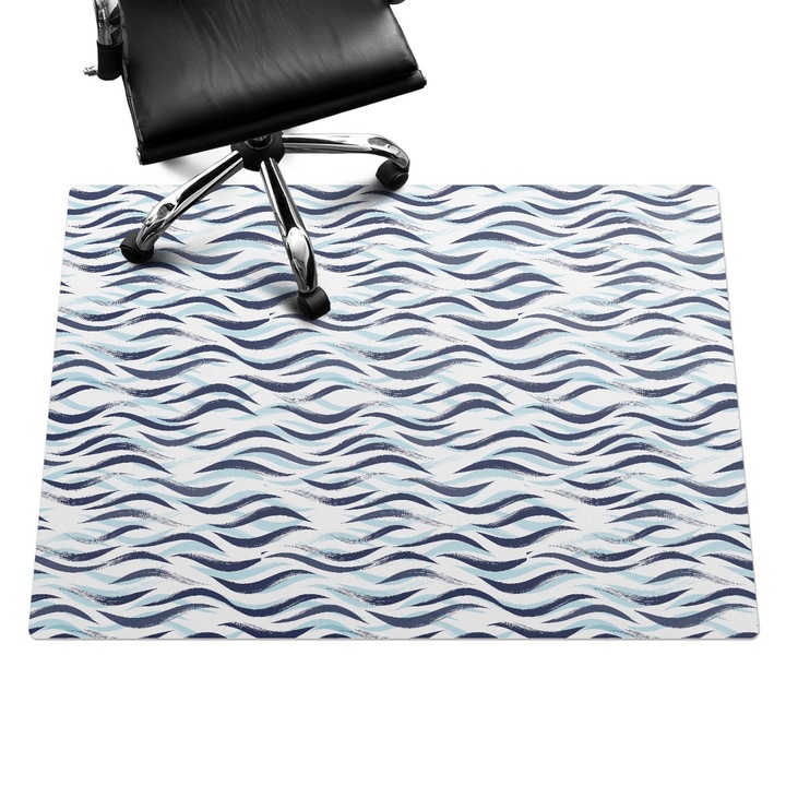 Padlóvédő székalátét, Wallfluent, Hullámos vonalak, Tengerészkék, 140x100 cm, 010250310030100033371