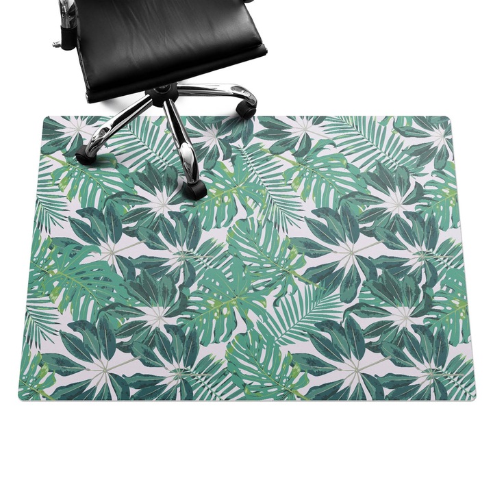 Irodai szék szőnyeg, Wallfluent, Trópusi levelek, Zöld, 140x100 cm, 010250310030100020526