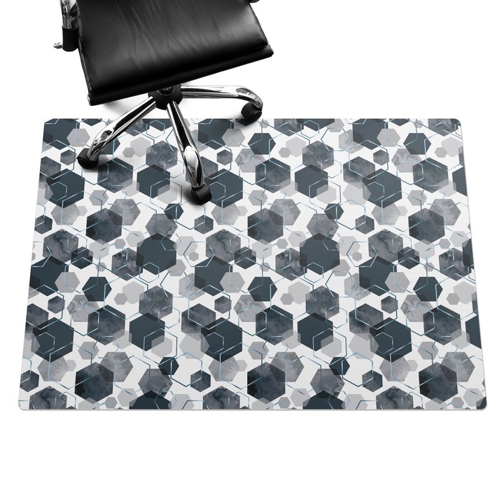 Padlóvédő székalátét, Wallfluent, Geometrikus hatszögek, Szürke, 140x100 cm, 010250310030100033431