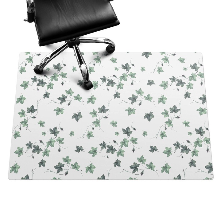 Irodai szék szőnyeg, Wallfluent, Ivy levelek fehér, Zöld, 140x100 cm, 010250310030100033423
