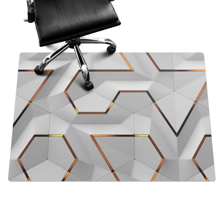 Irodai szék szőnyeg, Wallfluent, Geometrikus hatszögek, Fehér, 140x100 cm, 010250310030100056595