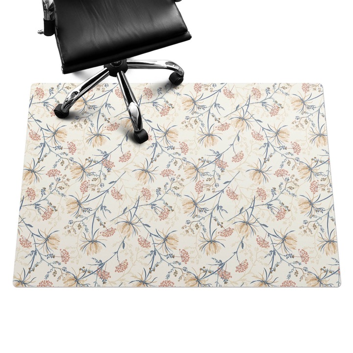 Szék alátét szőnyeg, Wallfluent, Vintage virágmintás, Krémszín, 140x100 cm, 010250310030100033409