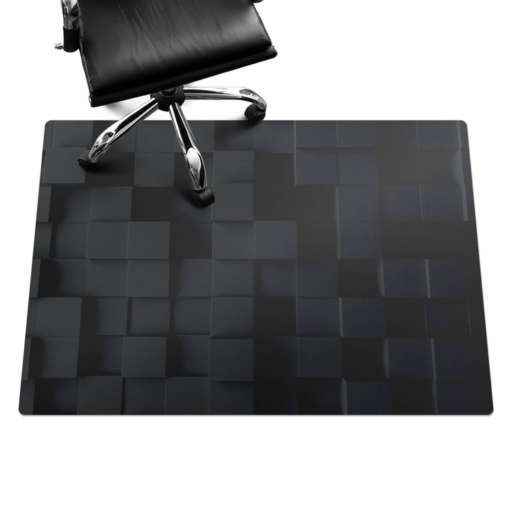 Szék szőnyeg, Wallfluent, Háromdimenziós kockák, Fekete, 140x100 cm, 010250310030100033989