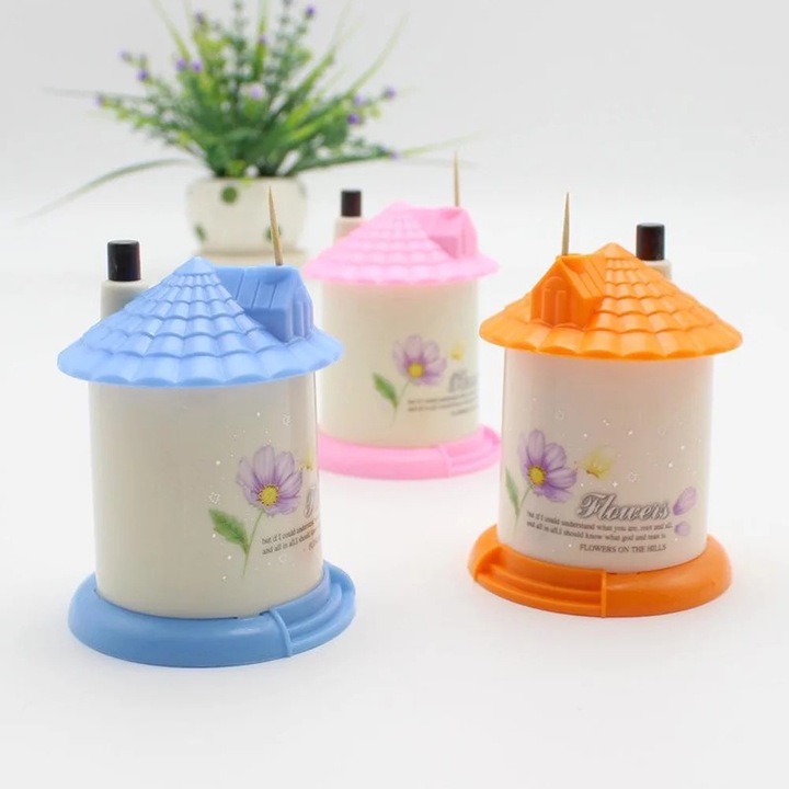 Поставка за клечки за зъби, дизайн на къща, голям капацитет, пластмаса, 7см x 9см