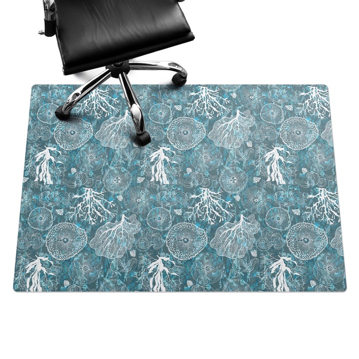 Covoras pentru protectie pardosea, Wallfluent, Modele marine organice, Turcoaz, 140x100 cm, 010250310030100033479