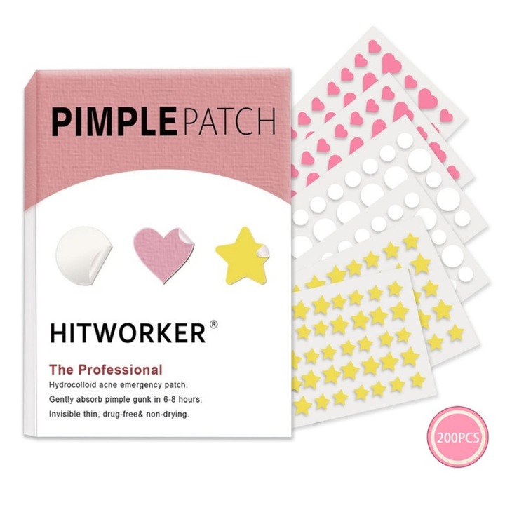 Plasturi pentru acnee, Hitworker, 200 bucati, invizibili, 6-8 ore