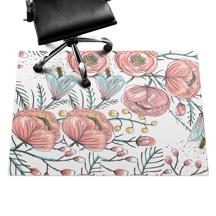 Padlóvédő székalátét, Wallfluent, Retro virágmintás, Rózsaszín, 140x100 cm, 010250310030100057194