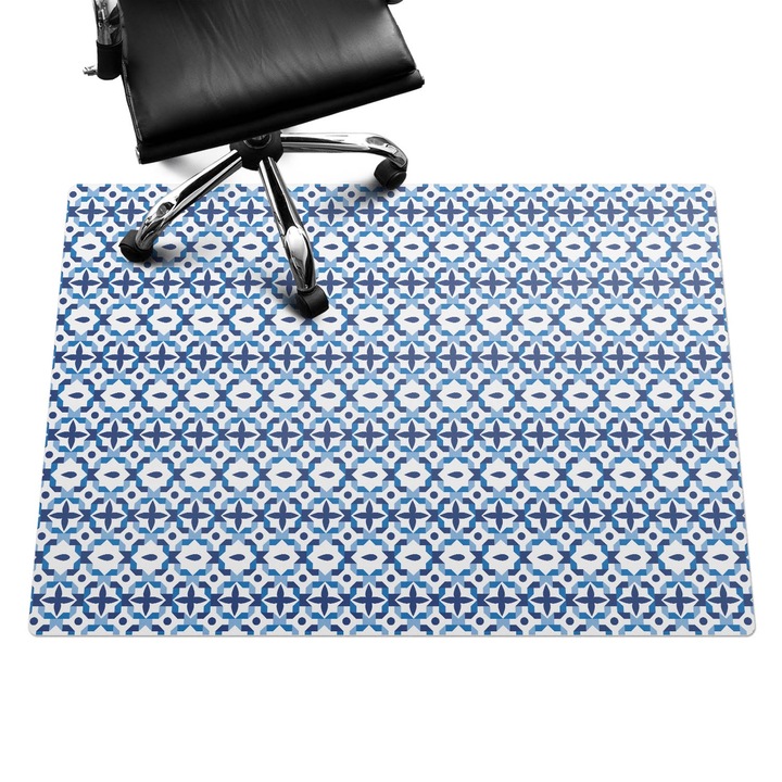 Padlóvédő székalátét, Wallfluent, Geometrikus retro minta, Kék, 140x100 cm, 010250310030100057204
