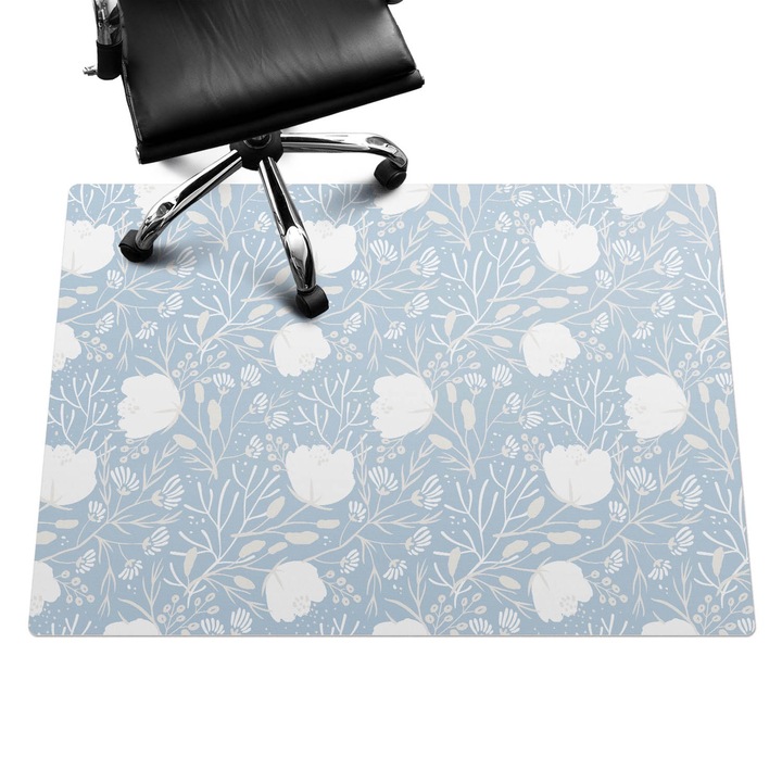 Szék szőnyeg, Wallfluent, Retro virágmintás, Kék, 140x100 cm, 010250310030100057252