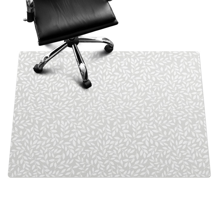 Íróasztal szék alátét, Wallfluent, Levélminta, Szürke, 140x100 cm, 010250310030100033508