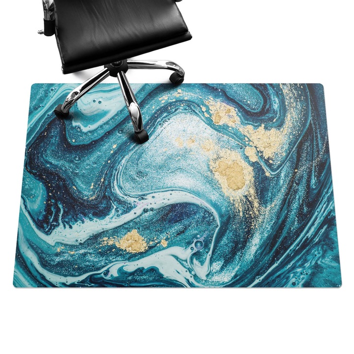 Covoras pentru protectie pardosea, Wallfluent, Valuri involburate de arta, Albastru, 140x100 cm, 010250310030100074937