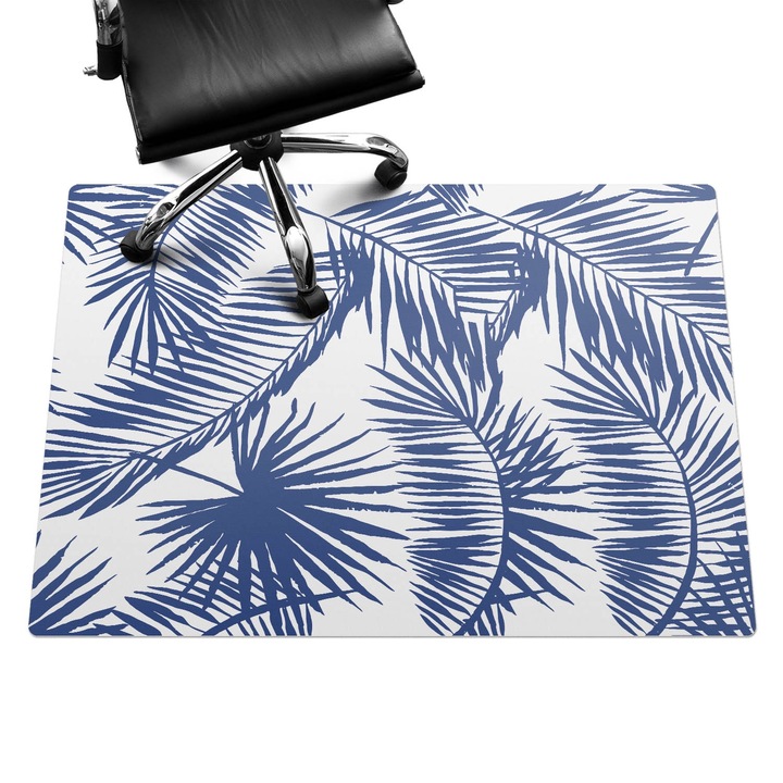 Szék alátét szőnyeg, Wallfluent, Pálma levelek minta, Tengerészkék, 140x100 cm, 010250310030100057203