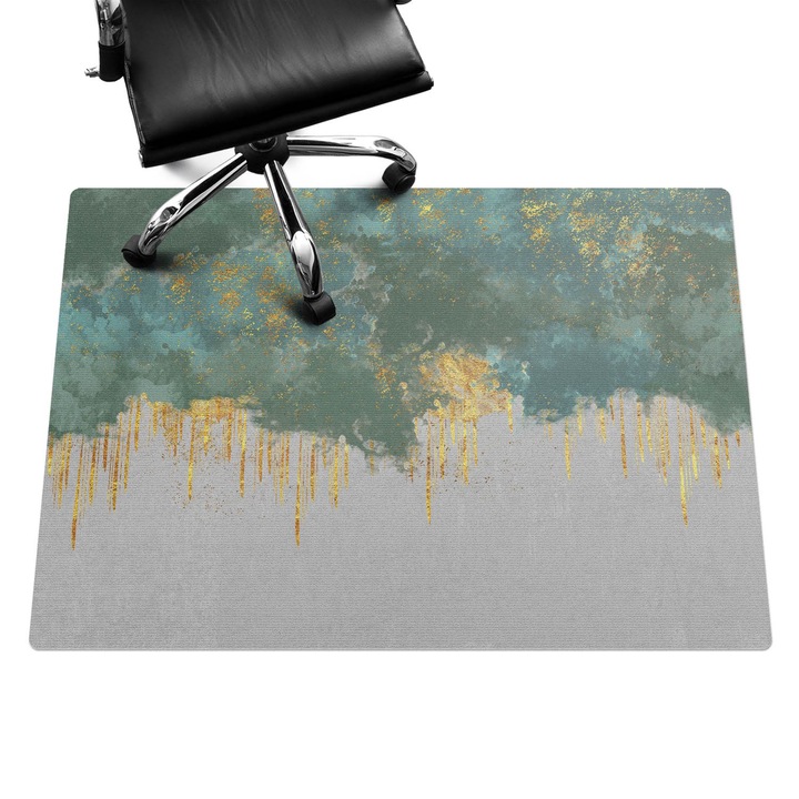 Szék szőnyeg, Wallfluent, Absztrakt csíkok, Zöld, 140x100 cm, 010250310030100088318