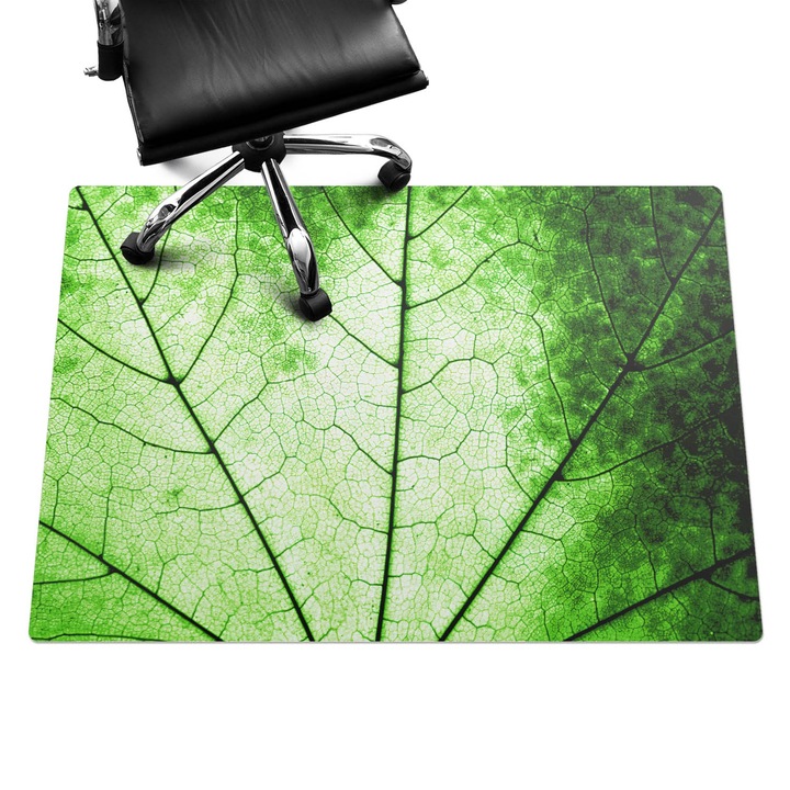 Szék alátét szőnyeg, Wallfluent, Levél - ér szerkezete, Zöld, 140x100 cm, 010250310030100077157