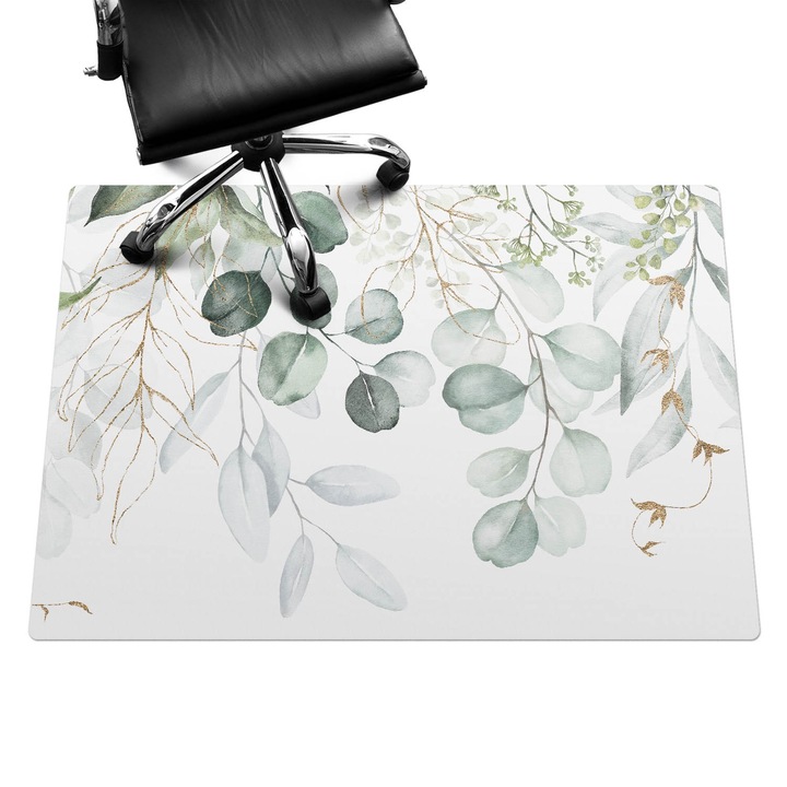 Íróasztal szék alátét, Wallfluent, Akvarell gally levelek, Zöld, 140x100 cm, 010250310030100088308