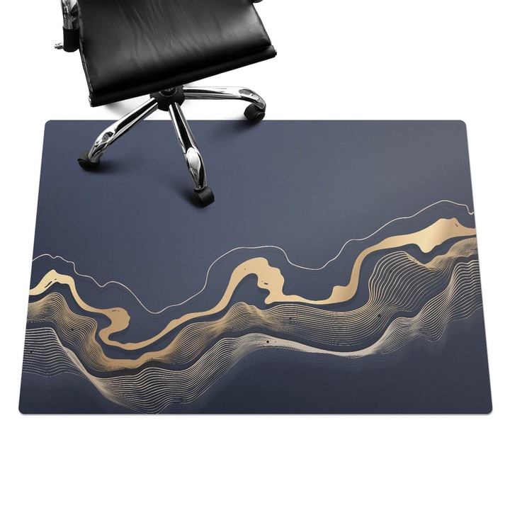 Irodai szék szőnyeg, Wallfluent, Az absztrakció hullámai, Tengerészkék, 140x100 cm, 010250310030100273958