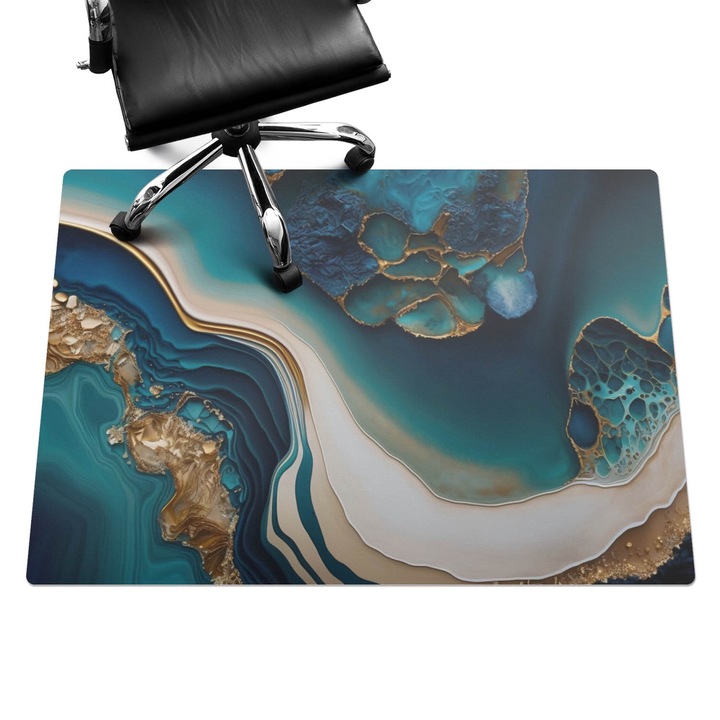 Szék alátét szőnyeg, Wallfluent, Absztrakt hullám, Türkiz, 140x100 cm, 010250310030100282564