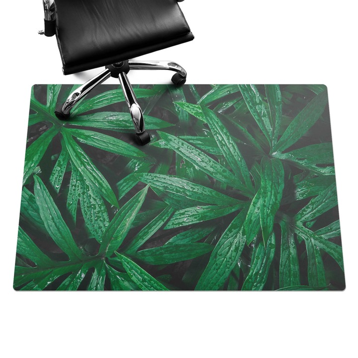 Íróasztal szék alátét, Wallfluent, Levelek az esőben, Zöld, 140x100 cm, 010250310030100077396