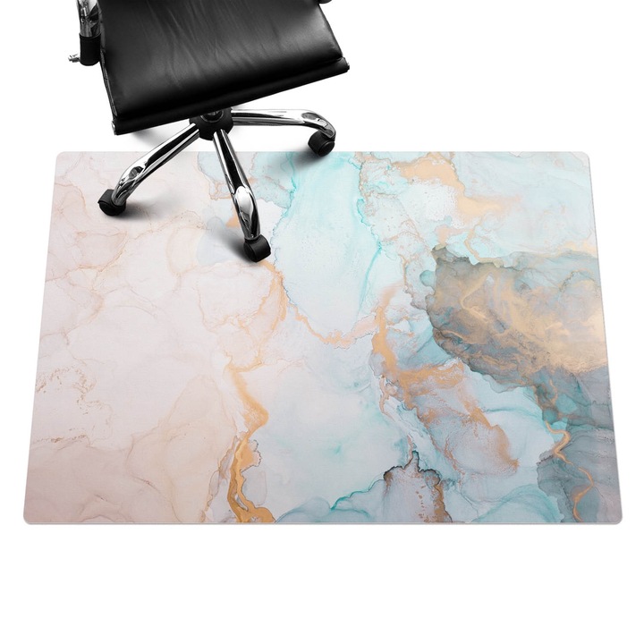 Covoras pentru protectie pardosea, Wallfluent, Marmura abstracta, Turcoaz, 140x100 cm, 010250310030100088551