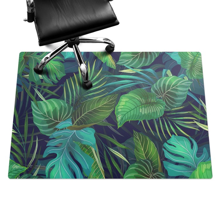Szék alátét szőnyeg, Wallfluent, Trópusi levelek, Zöld, 140x100 cm, 010250310030100088485