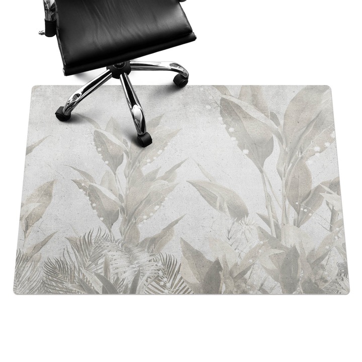 Íróasztal szék alátét, Wallfluent, Finom retro levelek, Szürke, 140x100 cm, 010250310030100282672