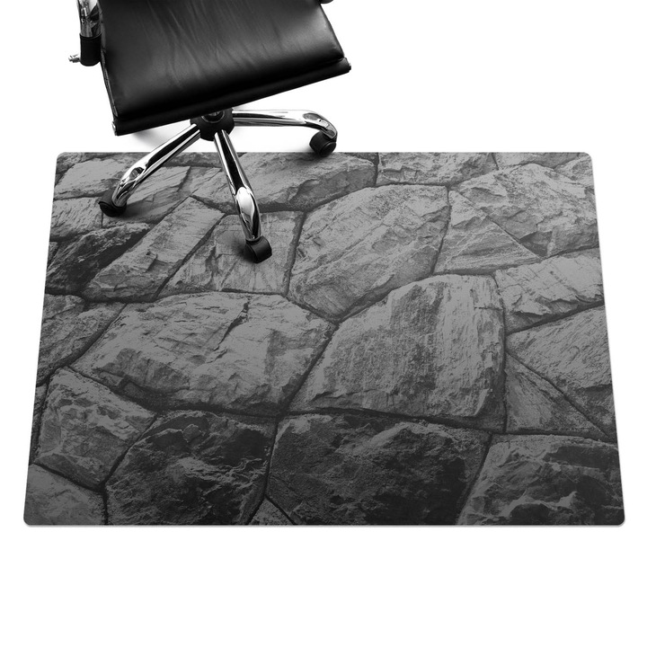 Padlóvédő székalátét, Wallfluent, Kőfal, Fekete és fehér, 140x100 cm, 010250310030100282528