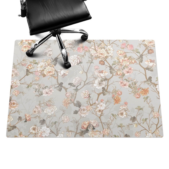 Irodai szék szőnyeg, Wallfluent, Virág dísz, Bézs, 140x100 cm, 010250310030100282749