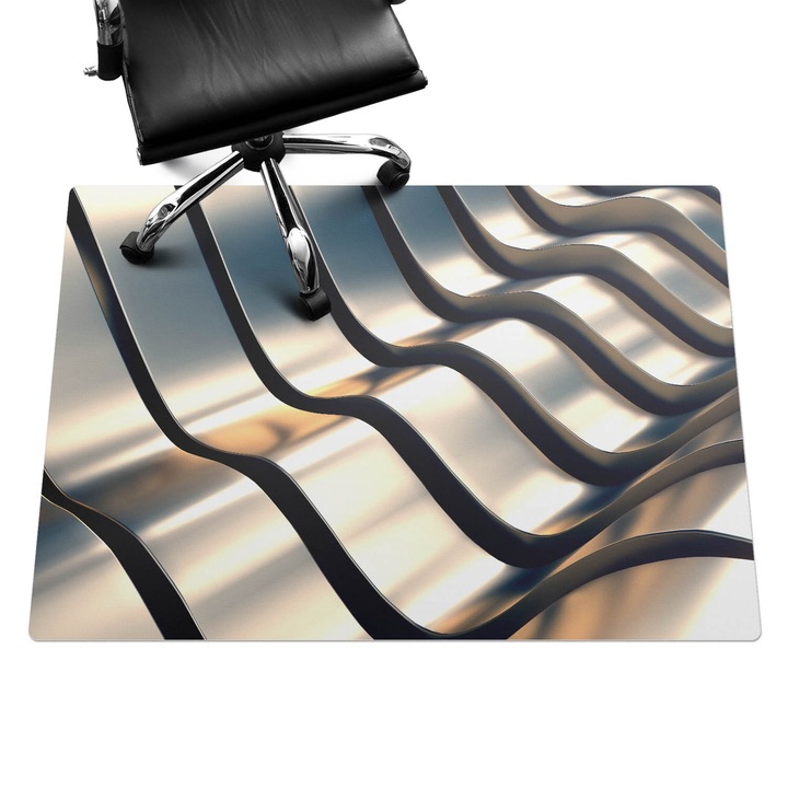 Szék alátét szőnyeg, Wallfluent, Hullámos fémvonalak, Bézs, 140x100 cm, 010250310030100273910