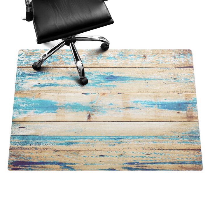 Szék alátét szőnyeg, Wallfluent, Vintage fa táblák, Kék, 140x100 cm, 010250310030100088737