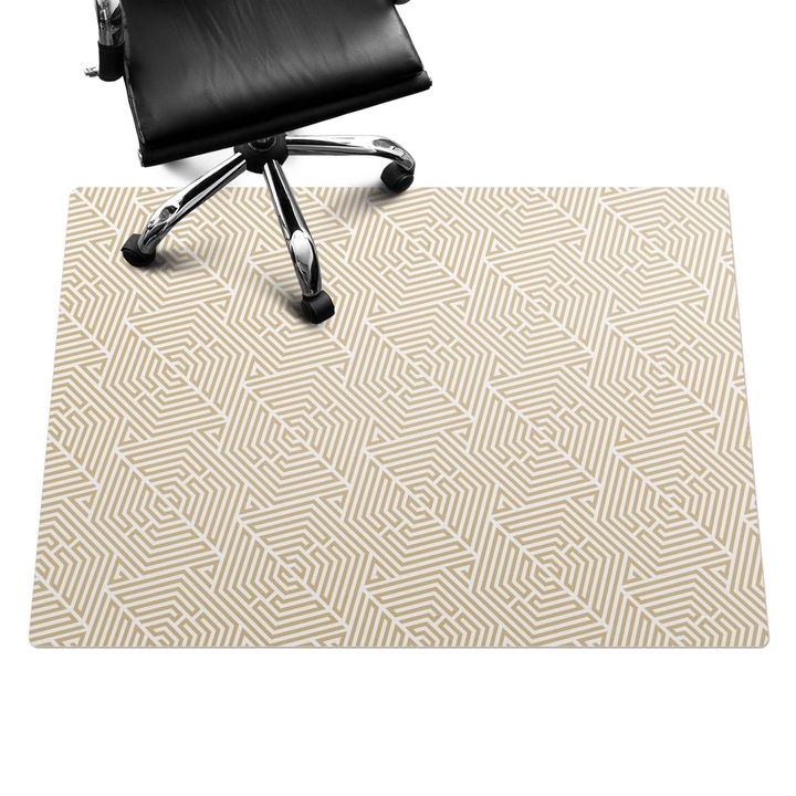 Irodai szék szőnyeg, Wallfluent, Geometriai labirintus, Bézs, 140x100 cm, 010250310030100273882